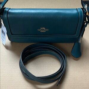 Coach Teal Leather Shoulder Bag with Gold Hardware